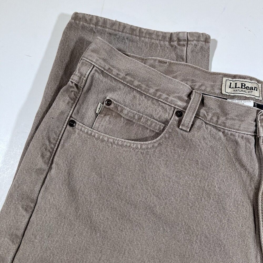LL Bean Natural Fit Tan Canvas Flannel Lined 100% Cotton Pants Y2K Men's 40x29 - Picture 6 of 16